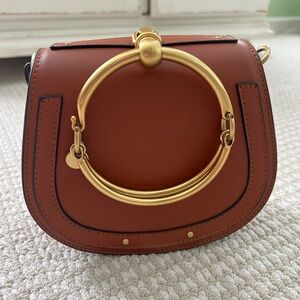 Chic Brown Leather Bag with Gold Accents